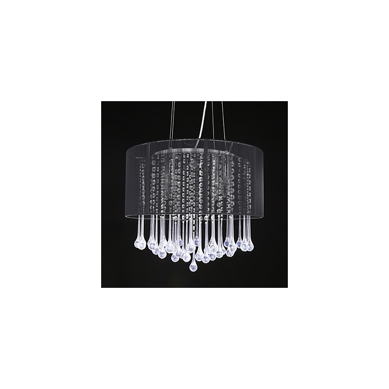 Lámpara colgante de tambor moderna de 4 luces con pantalla de bobinado de cristal, lámpara de araña de diseño minimalista moderno