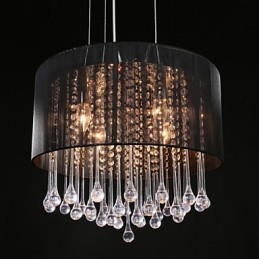 Lámpara colgante de tambor moderna de 4 luces con pantalla de bobinado de cristal, lámpara de araña de diseño minimalista moderno