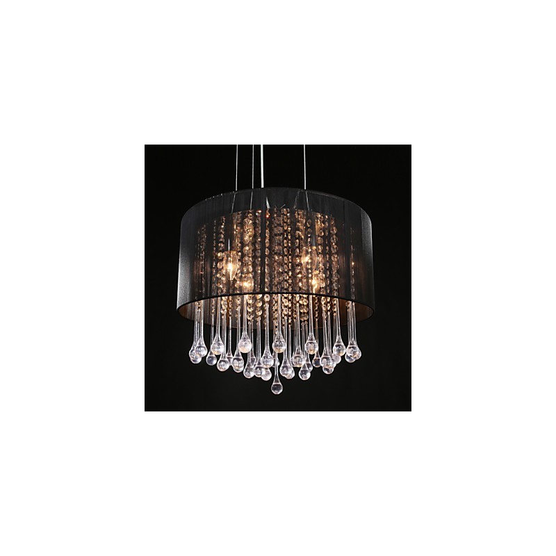 Lámpara colgante de tambor moderna de 4 luces con pantalla de bobinado de cristal, lámpara de araña de diseño minimalista moderno