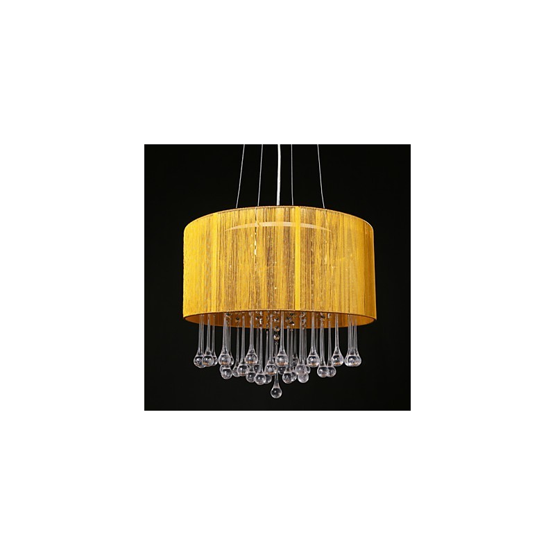 Lámpara colgante de tambor moderna de 4 luces con pantalla de bobinado de cristal, lámpara de araña de diseño minimalista moderno