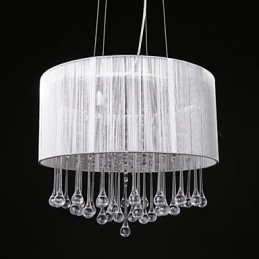 Lámpara colgante de tambor moderna de 4 luces con pantalla de bobinado de cristal, lámpara de araña de diseño minimalista moderno