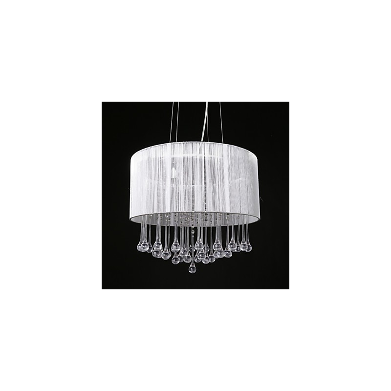Lámpara colgante de tambor moderna de 4 luces con pantalla de bobinado de cristal, lámpara de araña de diseño minimalista moderno