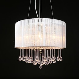 Lámpara colgante de tambor moderna de 4 luces con pantalla de bobinado de cristal, lámpara de araña de diseño minimalista moderno