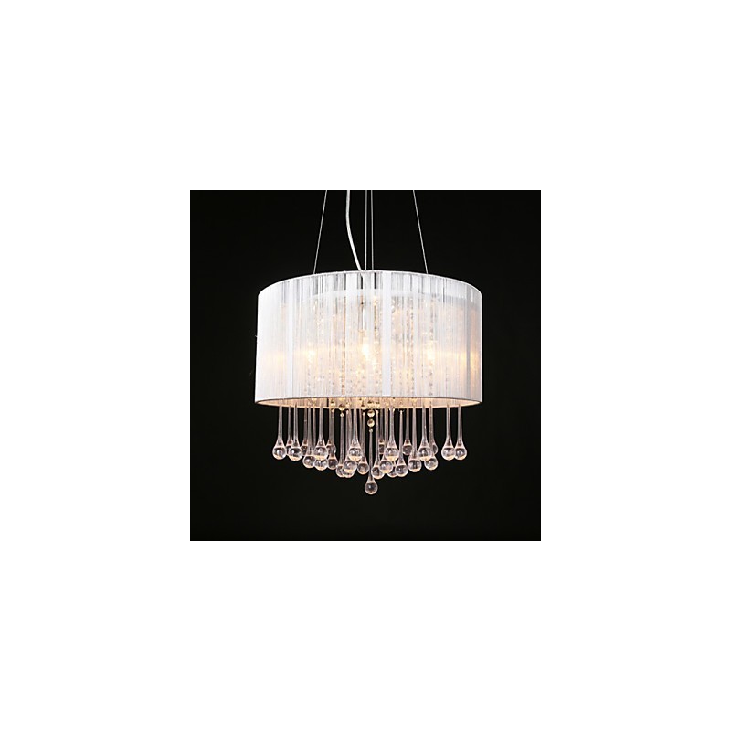 Lámpara colgante de tambor moderna de 4 luces con pantalla de bobinado de cristal, lámpara de araña de diseño minimalista moderno