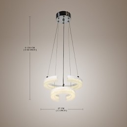 Lámpara colgante de cristal con forma de letra "C" moderna, dos anillos