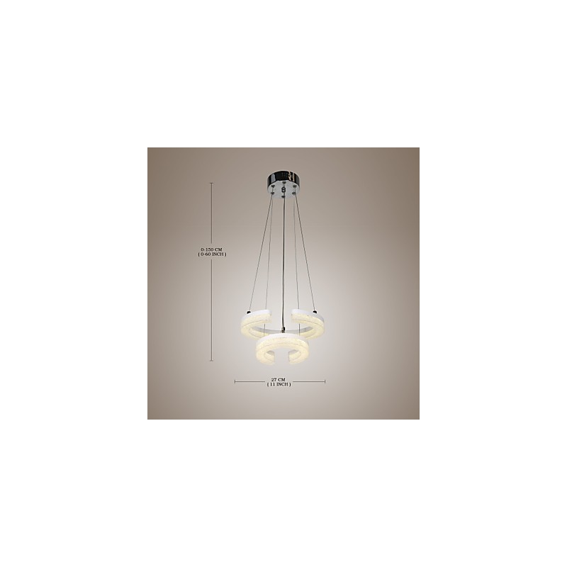 Lámpara colgante de cristal con forma de letra "C" moderna, dos anillos