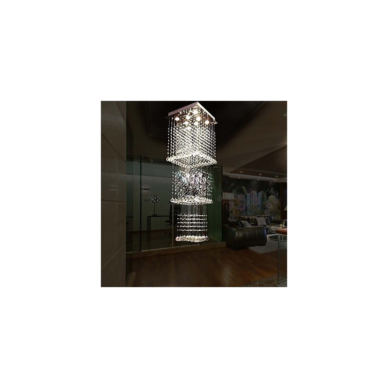 Lámparas colgantes de cristal para techo, 8 luces, modernas y lujosas, con dosel plateado, K9, accesorios de cristal transparente.
