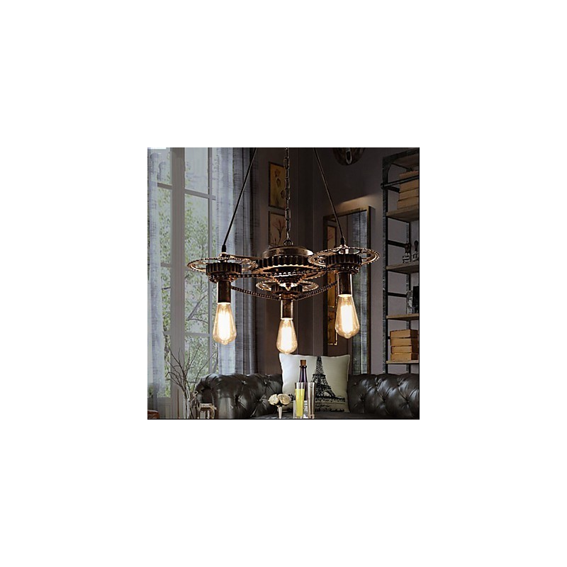 Lámpara de araña de hierro vintage con mecanismo de viento industrial