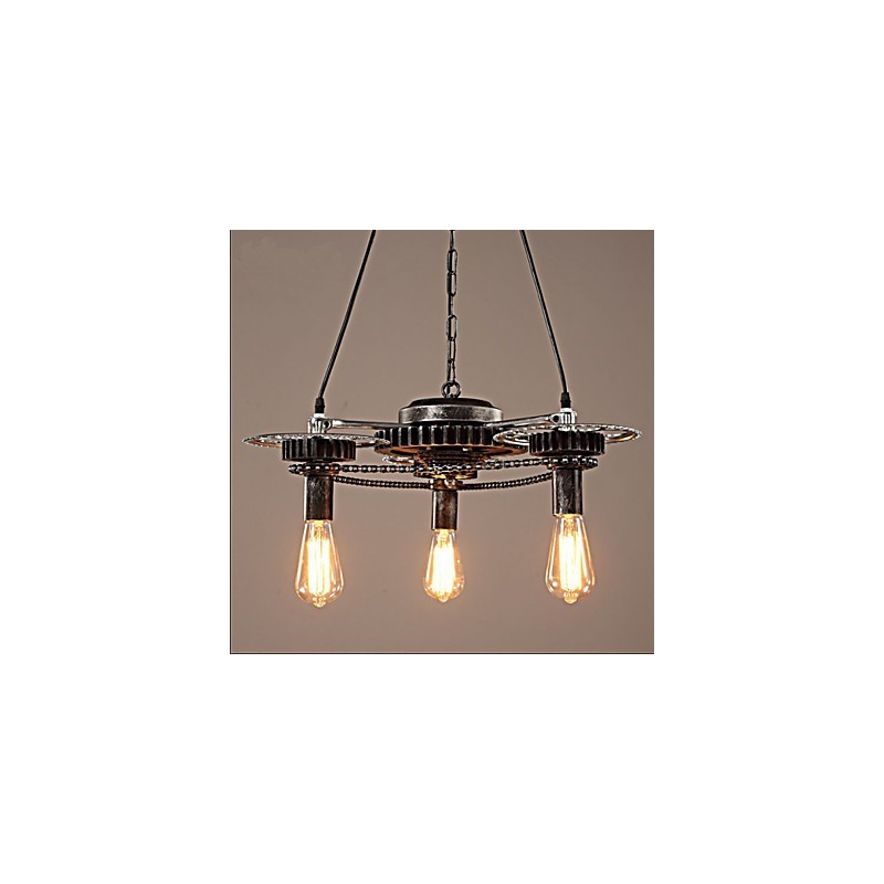 Lámpara de araña de hierro vintage con mecanismo de viento industrial