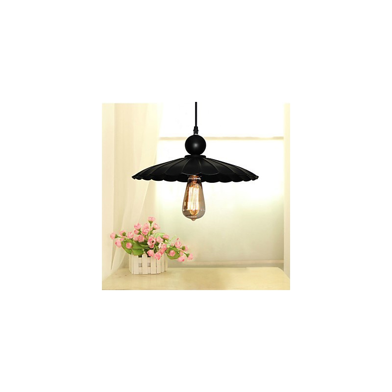 Lámpara colgante de metal estilo paraguas, estilo vintage, color negro, de tamaño mediano y una luz.