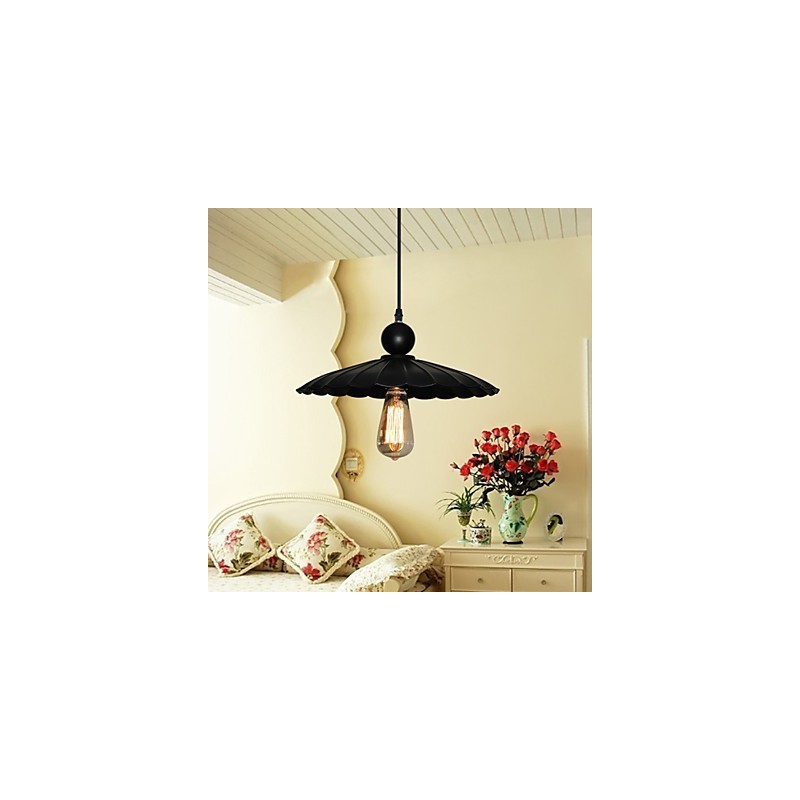 Lámpara colgante de metal estilo paraguas, estilo vintage, color negro, de tamaño mediano y una luz.