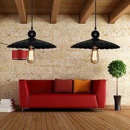 Lámpara colgante de metal estilo paraguas, estilo vintage, color negro, de tamaño mediano y una luz.