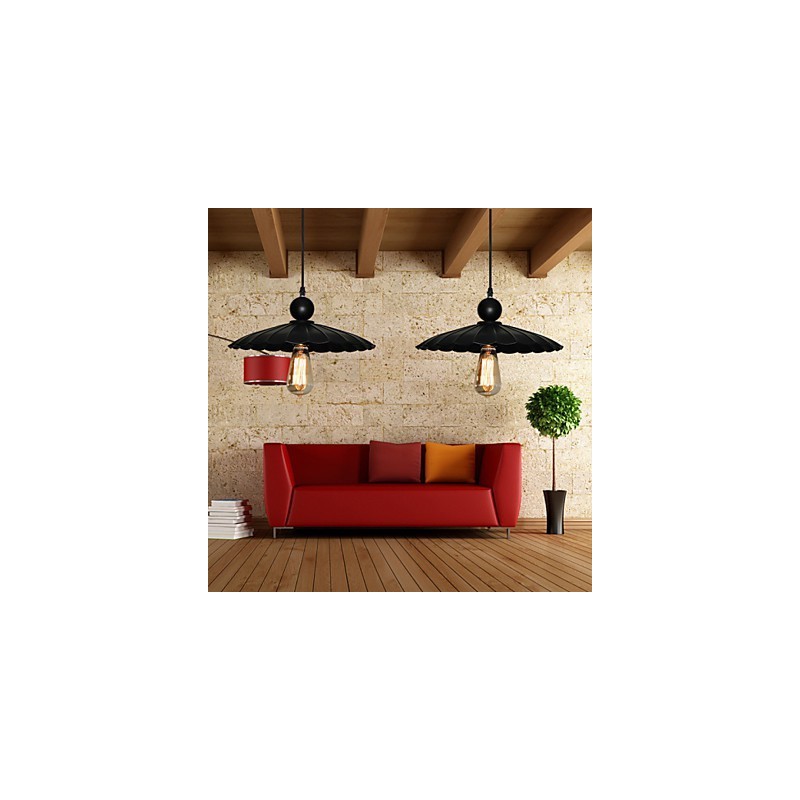 Lámpara colgante de metal estilo paraguas, estilo vintage, color negro, de tamaño mediano y una luz.