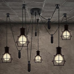 Lámpara de araña de 5 cabezas estilo rústico estilo cabaña, estilo vintage, retro, de metal.