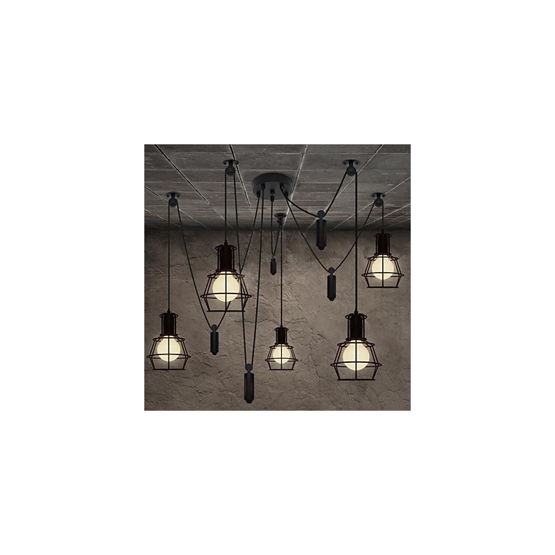 Lámpara de araña de 5 cabezas estilo rústico estilo cabaña, estilo vintage, retro, de metal.