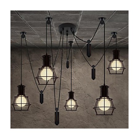 Lámpara de araña de 5 cabezas estilo rústico estilo cabaña, estilo vintage, retro, de metal. Lámpara de araña de 5 cabezas estilo rústico estilo cabaña, estilo vintage, retro, de metal.
