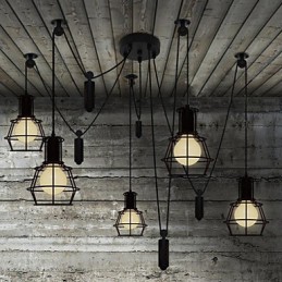 Lámpara de araña de 5 cabezas estilo rústico estilo cabaña, estilo vintage, retro, de metal.