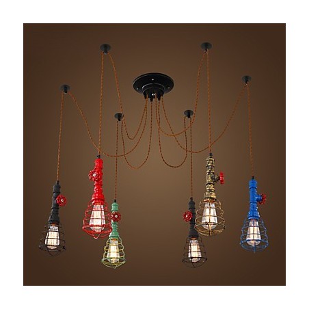Lámpara colgante vintage de 6 luces con diseño de pipa de agua Lámpara colgante vintage de 6 luces con diseño de pipa de agua