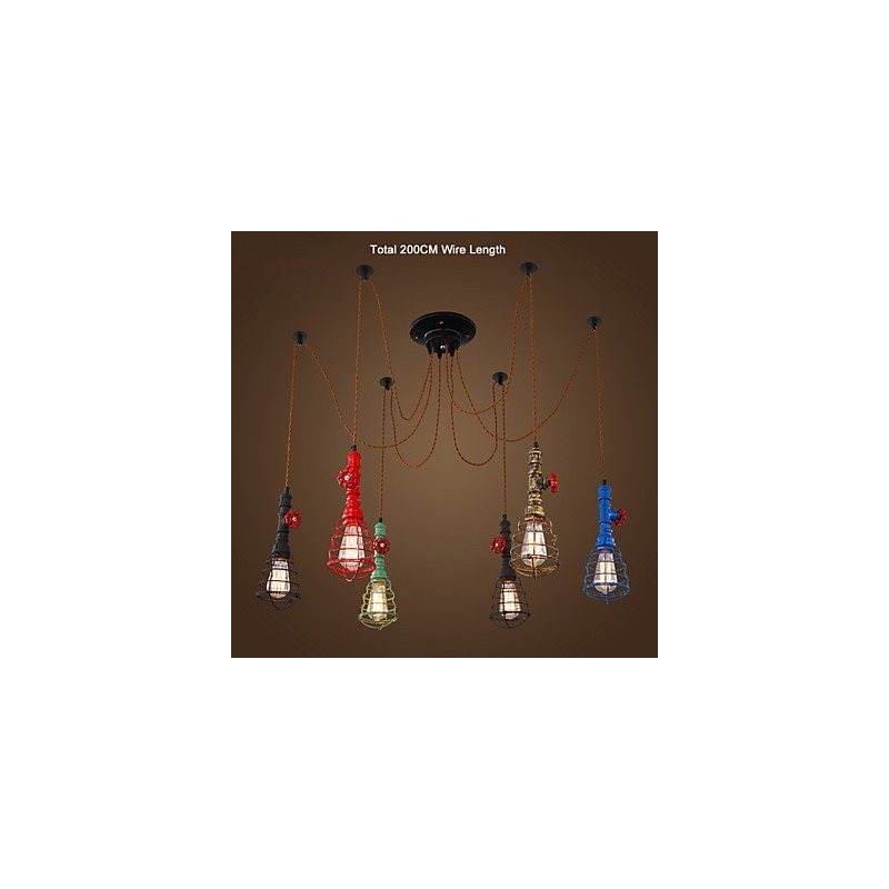 Lámpara colgante vintage de 6 luces con diseño de pipa de agua