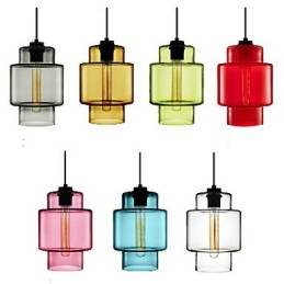Lámpara colgante de cristal artístico de un solo cabezal con pantalla de cristal (gris, amarillo, verde, rojo, rosa, azul y blanco)