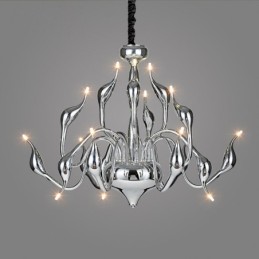 Lámpara de araña moderna contemporánea de metal cromado galvanizado y plateado de 15 luces