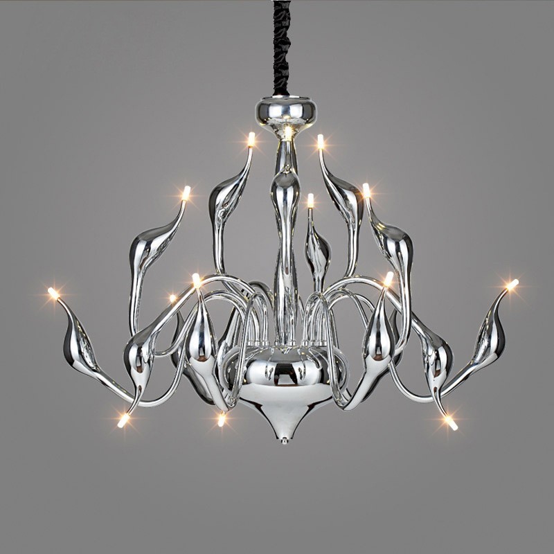 Lámpara de araña moderna contemporánea de metal cromado galvanizado y plateado de 15 luces