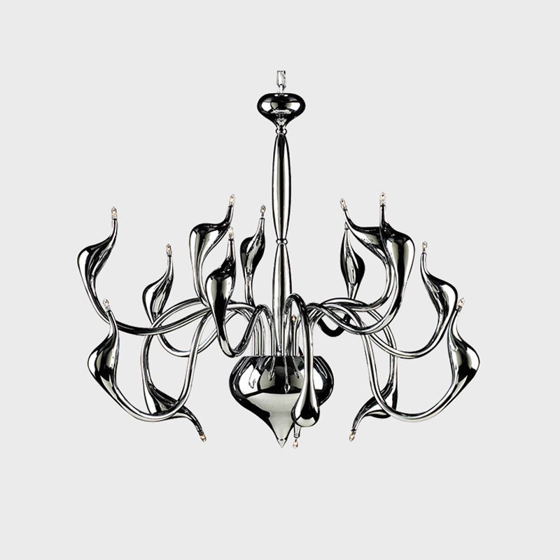 Lámpara de araña moderna contemporánea de metal cromado galvanizado y plateado de 15 luces