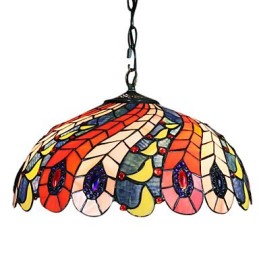 Lámpara colgante de 2 luces con pantalla con estampado de plumas de pavo real
