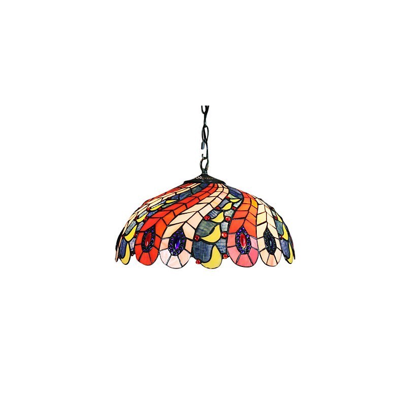 Lámpara colgante de 2 luces con pantalla con estampado de plumas de pavo real