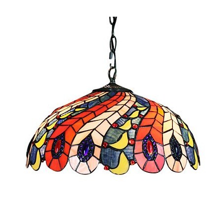 Lámpara colgante de 2 luces con pantalla con estampado de plumas de pavo real Lámpara colgante de 2 luces con pantalla con estampado de plumas de pavo real