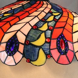 Lámpara colgante de 2 luces con pantalla con estampado de plumas de pavo real