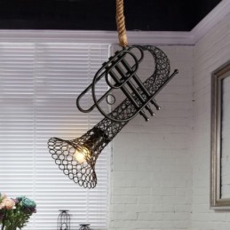 Lámpara de araña decorativa retro con encaje de cáñamo estilo country americano