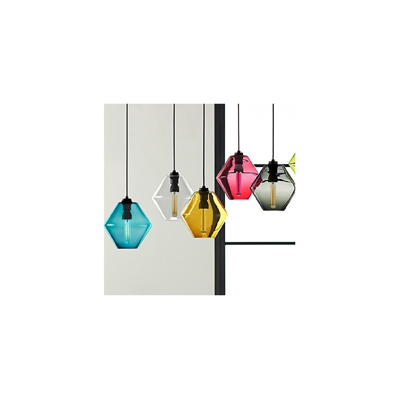 Lámpara colgante de cristal artístico de una sola cabeza color caramelo con pantalla de cristal (gris, amarillo, verde, rojo, rosa, azul y blanco)