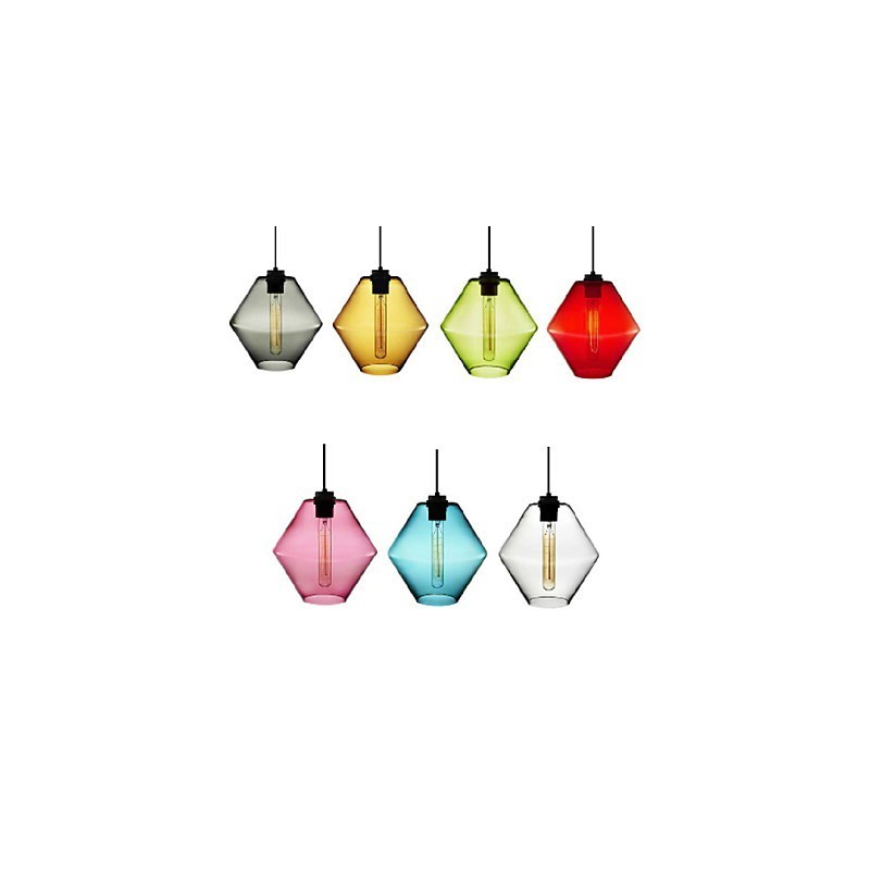 Lámpara colgante de cristal artístico de una sola cabeza color caramelo con pantalla de cristal (gris, amarillo, verde, rojo, rosa, azul y blanco)