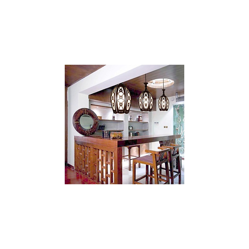 Lámpara colgante de comedor de madera creativa, contemporánea y contratada.