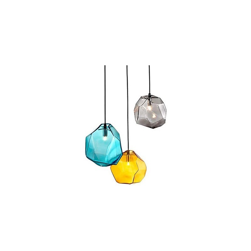 Lámpara colgante cromática de cristal de hielo con forma de diamante