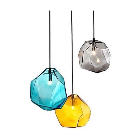 Lámpara colgante cromática de cristal de hielo con forma de diamante Lámpara colgante cromática de cristal de hielo con forma de diamante