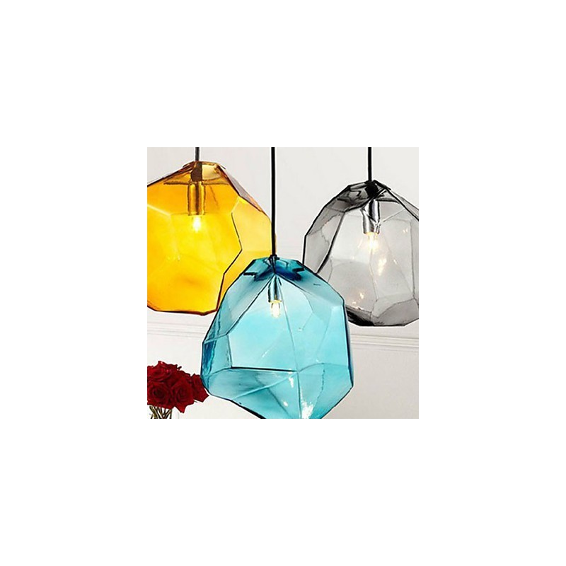 Lámpara colgante cromática de cristal de hielo con forma de diamante