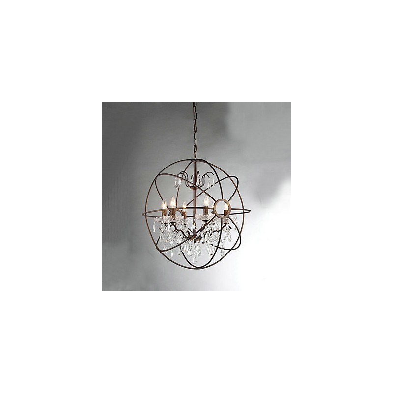 Lámpara de araña de metal con pintura de cristal vintage