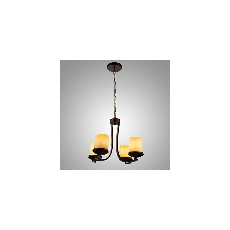 Lámpara de araña clásica de hierro pintado con pantalla de cristal y 4 luces.