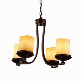 Lámpara de araña clásica de hierro pintado con pantalla de cristal y 4 luces.