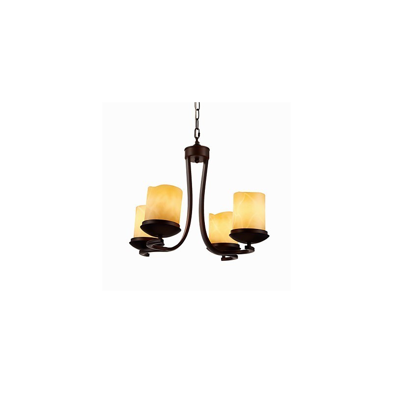 Lámpara de araña clásica de hierro pintado con pantalla de cristal y 4 luces.