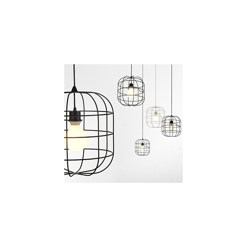 Lámpara colgante mini de jaula artística, 1 luz, acabado moderno y sencillo, metal blanco y negro, acero al carbono.
