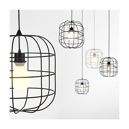 Lámpara colgante mini de jaula artística, 1 luz, acabado moderno y sencillo, metal blanco y negro, acero al carbono. Lámpara colgante mini de jaula artística, 1 luz, acabado moderno y sencillo, metal blanco y negro, acero al carbono.
