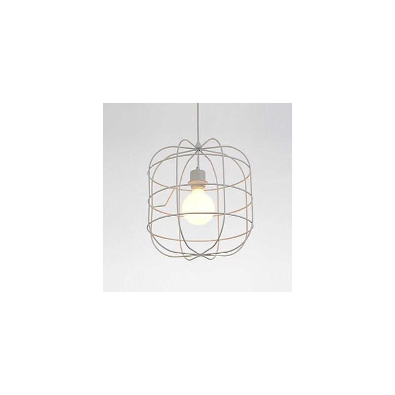 Lámpara colgante mini de jaula artística, 1 luz, acabado moderno y sencillo, metal blanco y negro, acero al carbono.