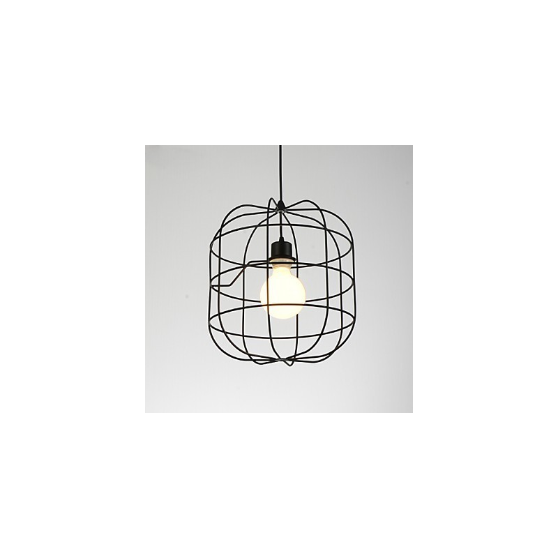 Lámpara colgante mini de jaula artística, 1 luz, acabado moderno y sencillo, metal blanco y negro, acero al carbono.