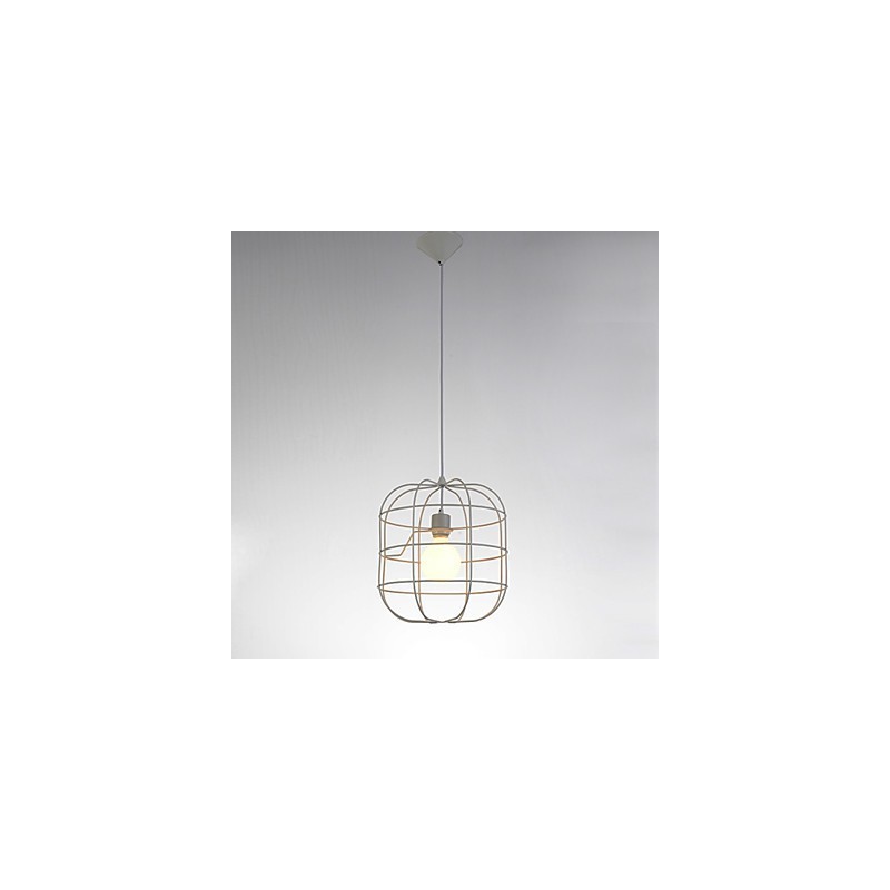 Lámpara colgante mini de jaula artística, 1 luz, acabado moderno y sencillo, metal blanco y negro, acero al carbono.