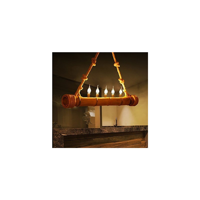 Lámpara de araña decorativa de bambú con estilo pastoral y nostalgia de cafetería