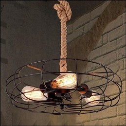 Lámpara de araña industrial creativa con cuerda de hierro americana vintage