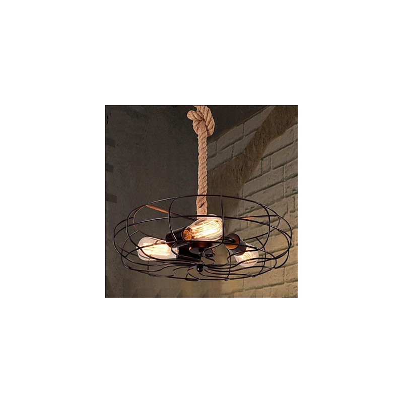 Lámpara de araña industrial creativa con cuerda de hierro americana vintage